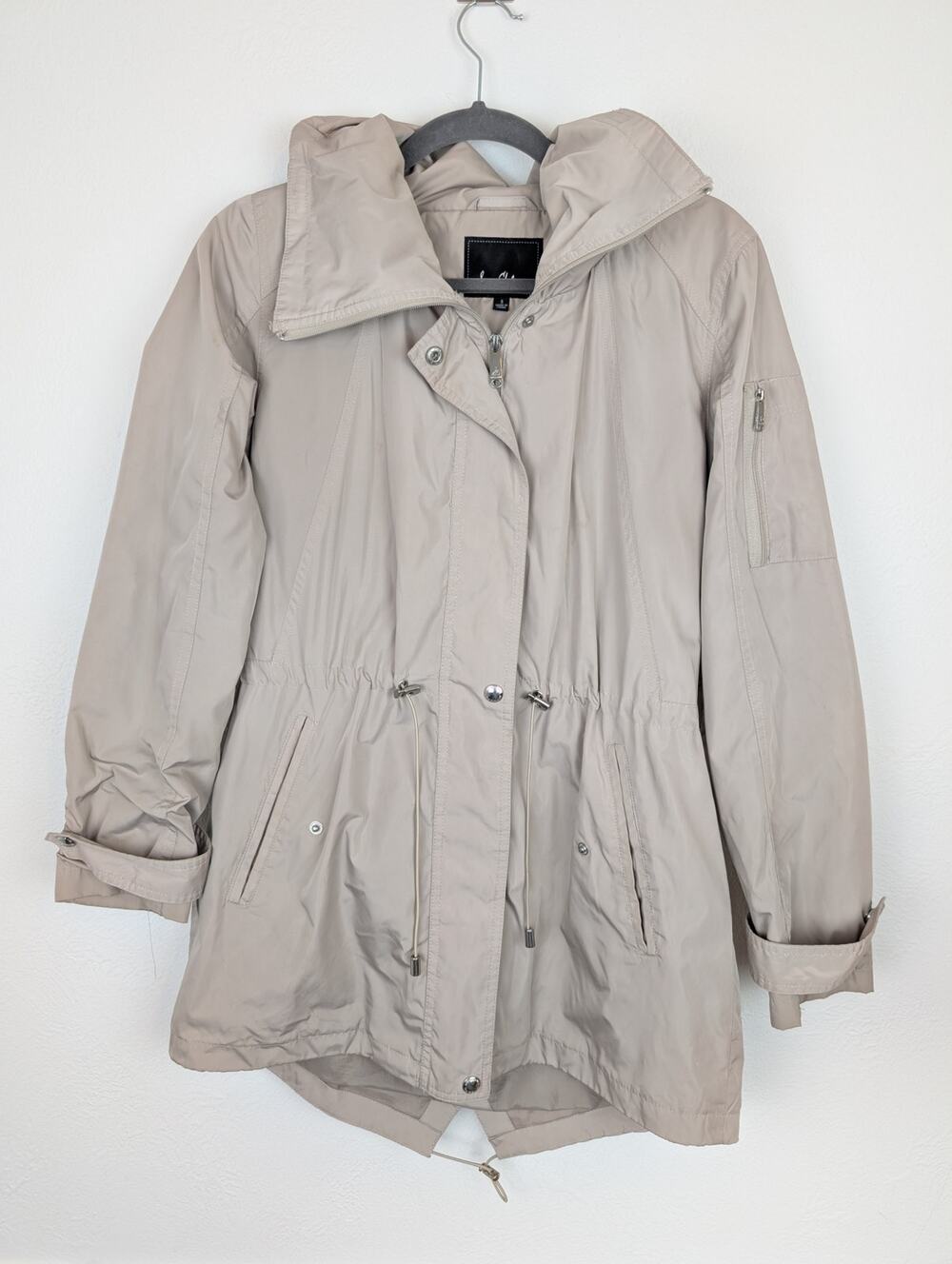 Sam Edelman Anorak Jacket Coat Hooded Classic Rain Fall Winter Beige Tan Size S
